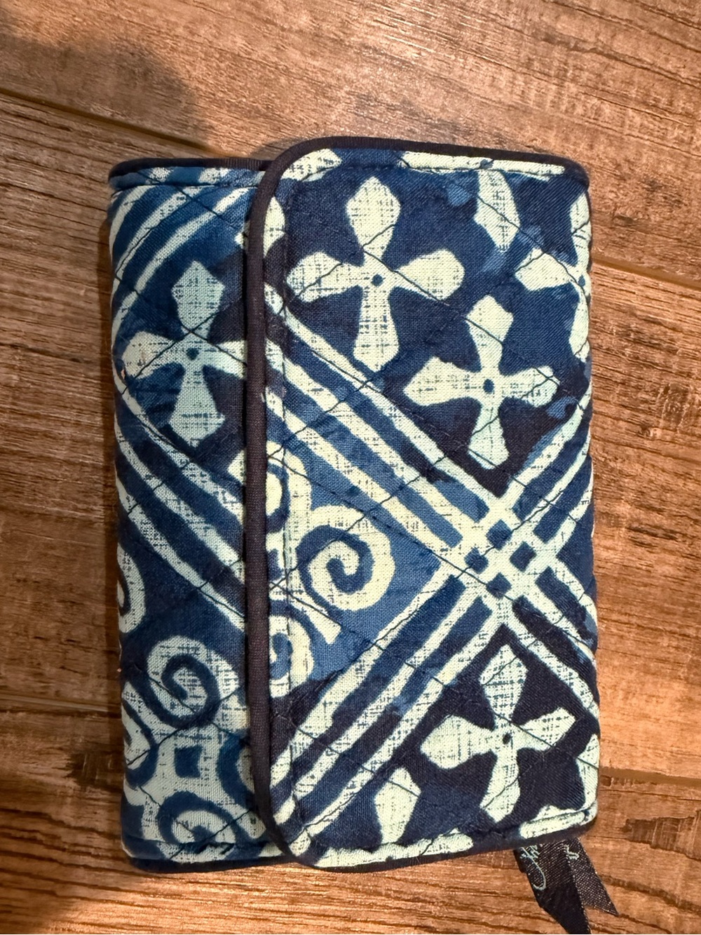 Vera Bradley Navy and Light Blue Quilted Wallet Cuban tiles trifold